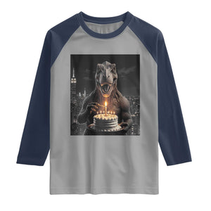 Funny Birthday Dinosaur Raglan Shirt Prehistoric Party Celebration TS12 Sport Gray Navy Print Your Wear