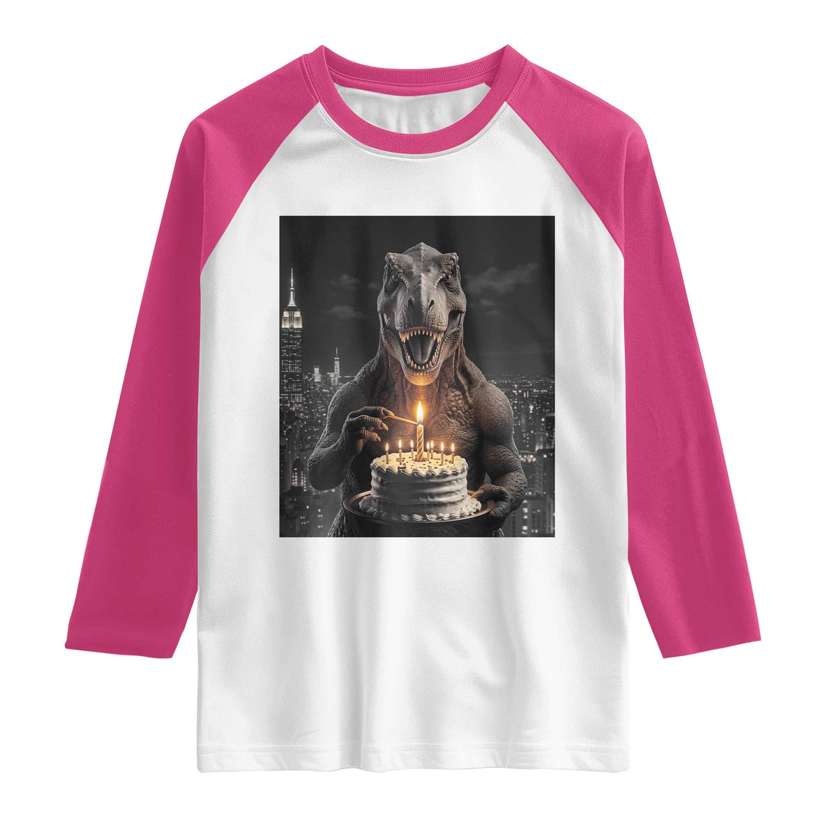 Funny Birthday Dinosaur Raglan Shirt Prehistoric Party Celebration TS12 White Heliconia Print Your Wear