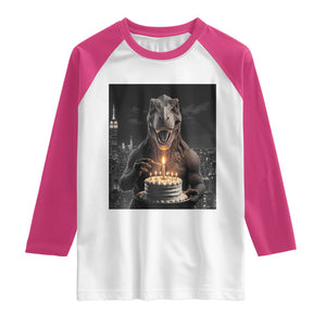 Funny Birthday Dinosaur Raglan Shirt Prehistoric Party Celebration TS12 White Heliconia Print Your Wear