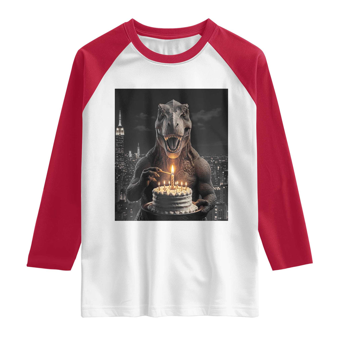 Funny Birthday Dinosaur Raglan Shirt Prehistoric Party Celebration TS12 White Red Print Your Wear