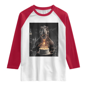 Funny Birthday Dinosaur Raglan Shirt Prehistoric Party Celebration TS12 White Red Print Your Wear