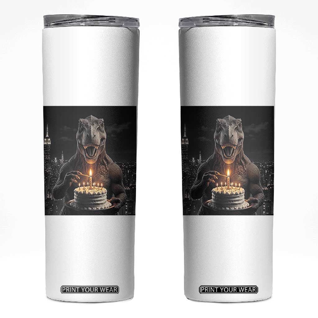 Funny Birthday Dinosaur Skinny Tumbler Prehistoric Party Celebration TS12 White Print Your Wear