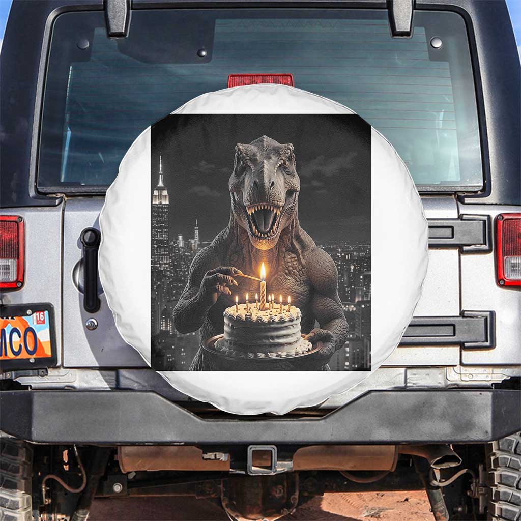 Funny Birthday Dinosaur Spare Tire Cover Prehistoric Party Celebration TS12 No hole White Print Your Wear