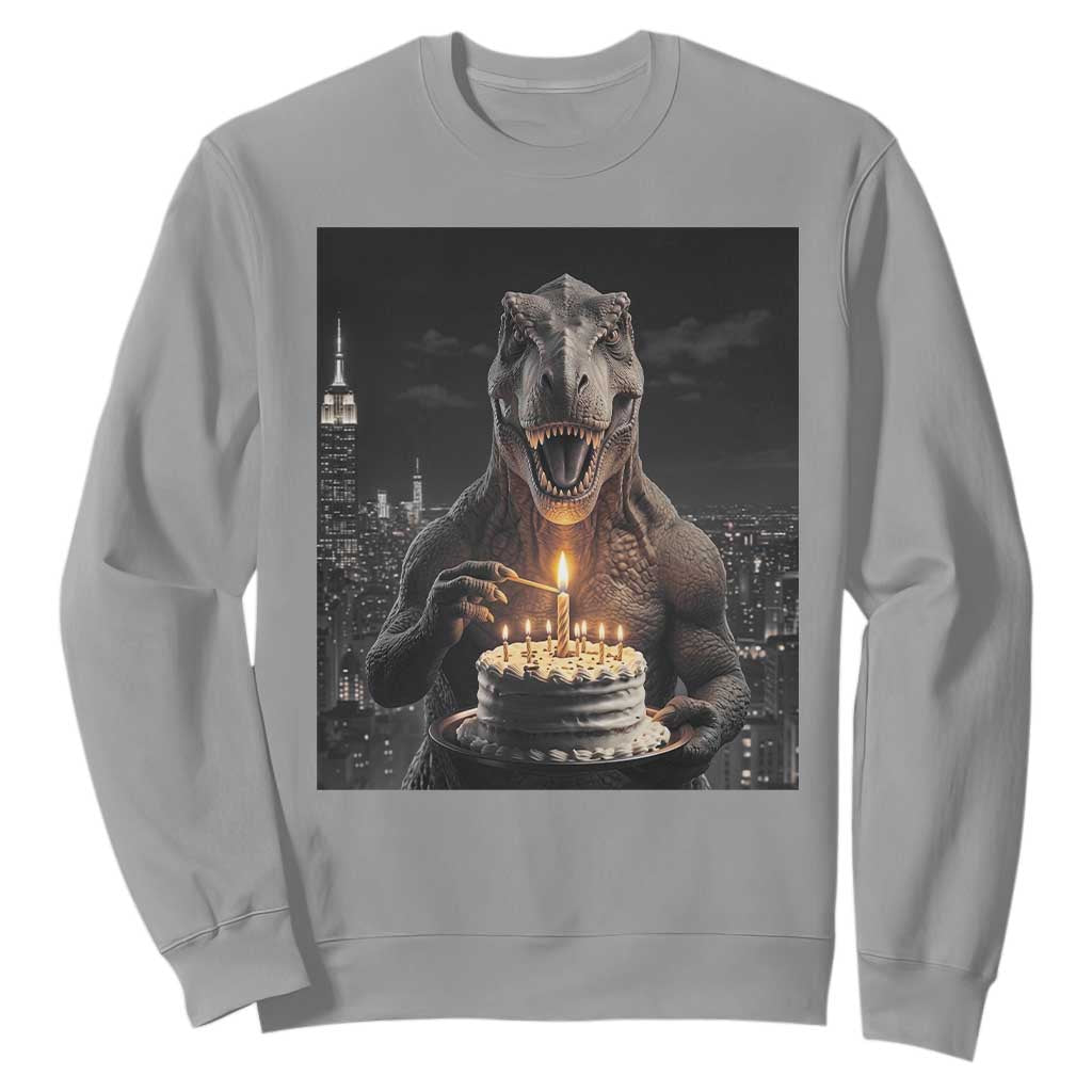 Funny Birthday Dinosaur Sweatshirt Prehistoric Party Celebration TS12 Sport Gray Print Your Wear