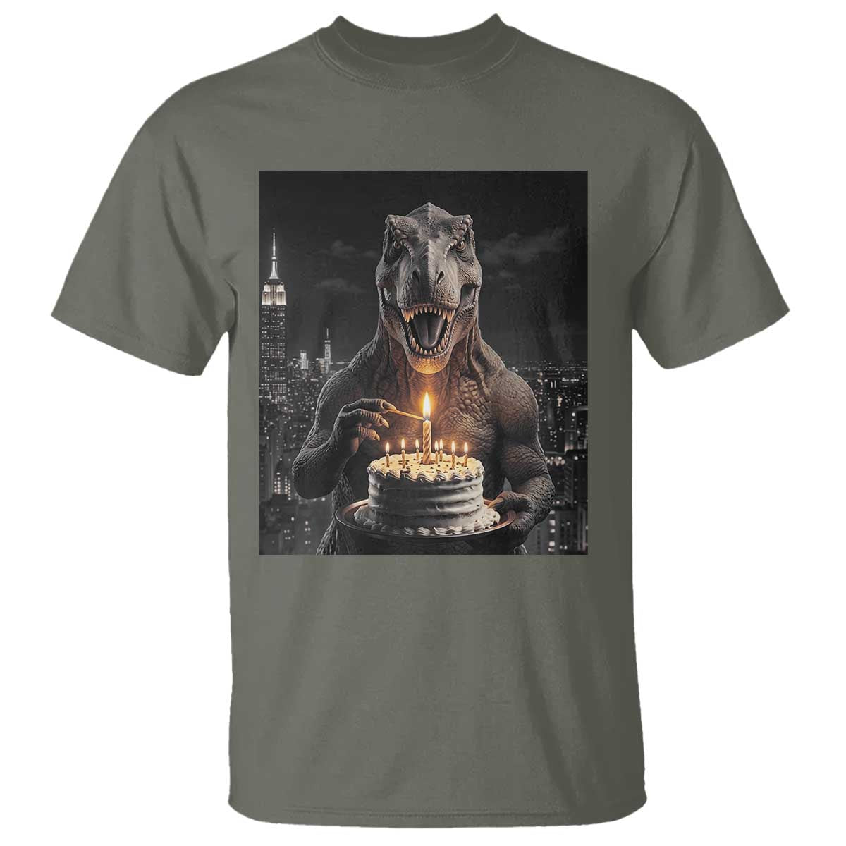 Funny Birthday Dinosaur T Shirt Prehistoric Party Celebration TS12 Military Green Print Your Wear