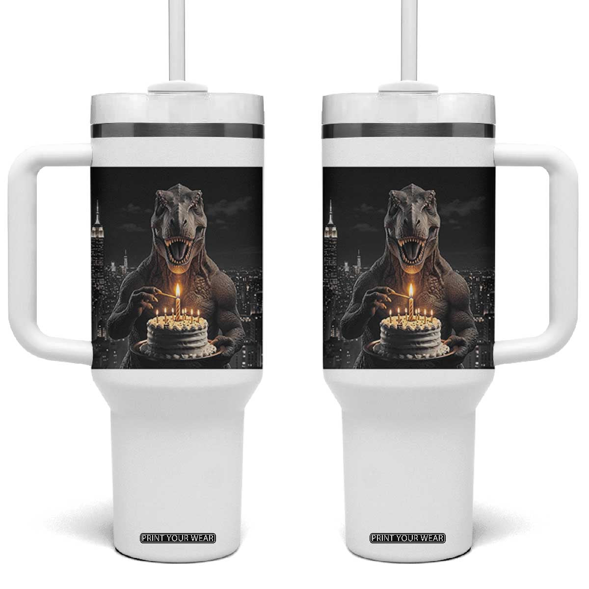 Funny Birthday Dinosaur Tumbler With Handle Prehistoric Party Celebration TS12 One Size: 40 oz White Print Your Wear