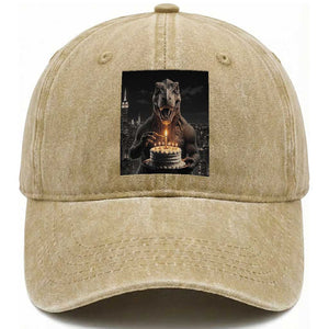 Funny Birthday Dinosaur Washed Cotton Baseball Cap Prehistoric Party Celebration TS12 Print Your Wear