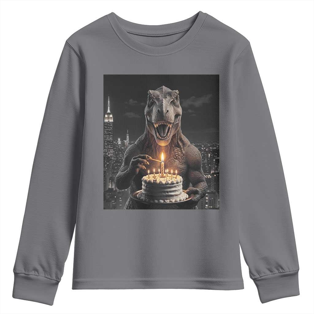 Funny Birthday Dinosaur Youth Sweatshirt Prehistoric Party Celebration TS12 Charcoal Print Your Wear