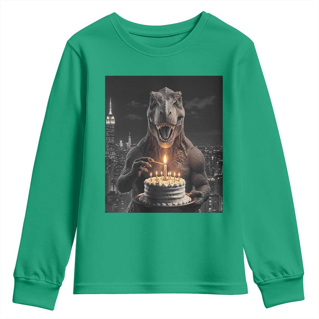 Funny Birthday Dinosaur Youth Sweatshirt Prehistoric Party Celebration TS12 Irish Green Print Your Wear
