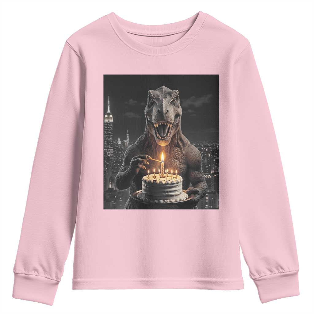 Funny Birthday Dinosaur Youth Sweatshirt Prehistoric Party Celebration TS12 Light Pink Print Your Wear