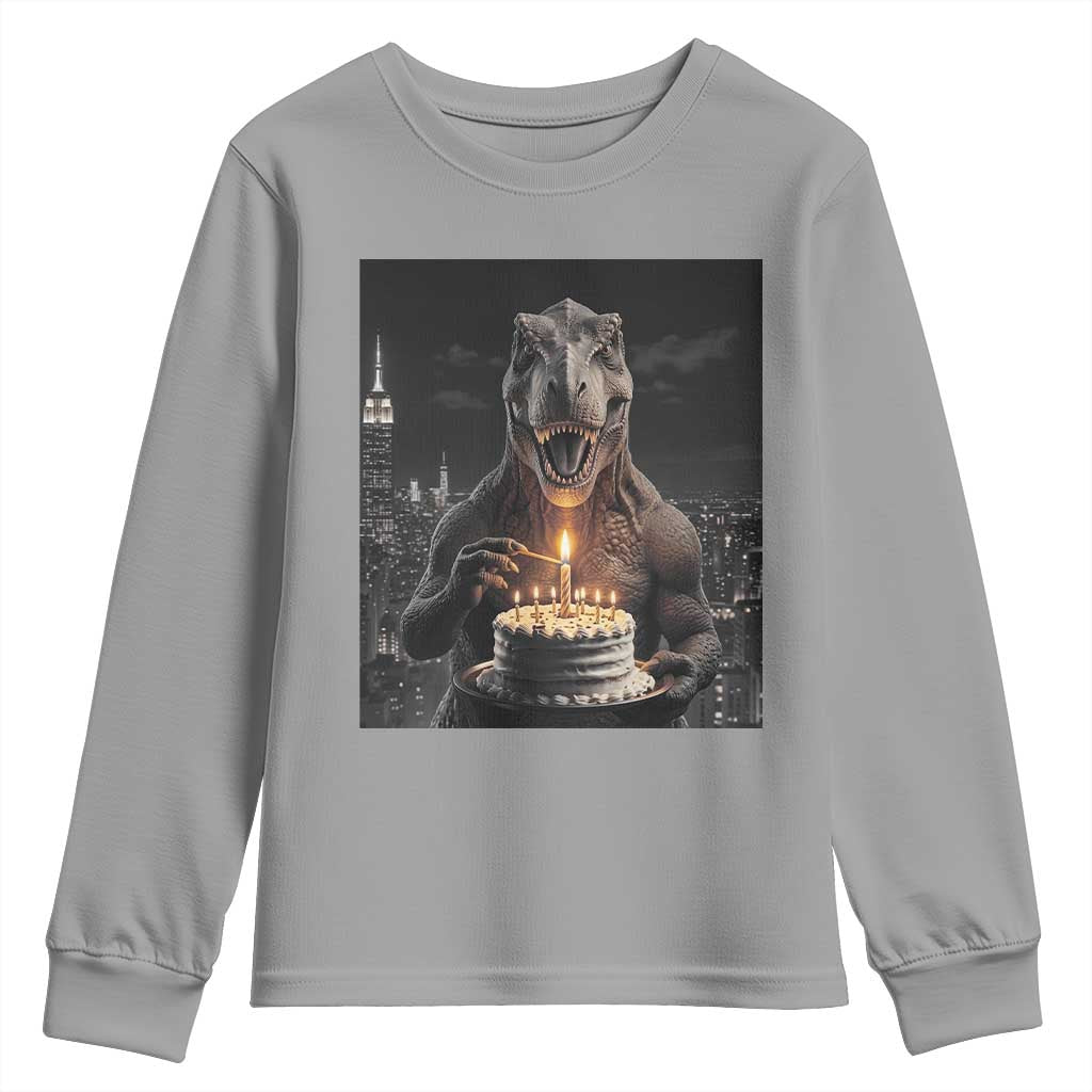 Funny Birthday Dinosaur Youth Sweatshirt Prehistoric Party Celebration TS12 Sport Gray Print Your Wear