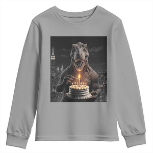 Funny Birthday Dinosaur Youth Sweatshirt Prehistoric Party Celebration TS12 Sport Gray Print Your Wear