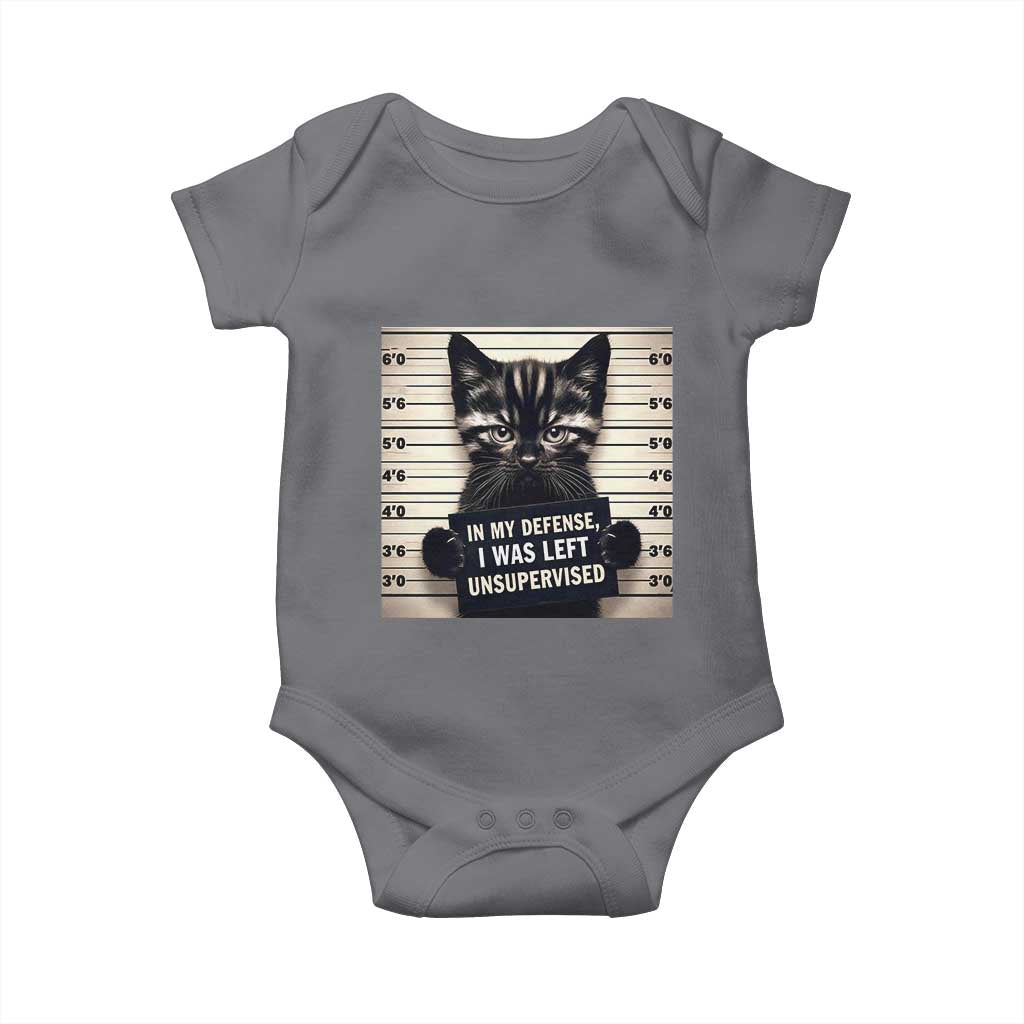 Funny Bad Cat Attitude Baby Onesie In My Defense I Was Left Unsupervised TS12 Charcoal Print Your Wear