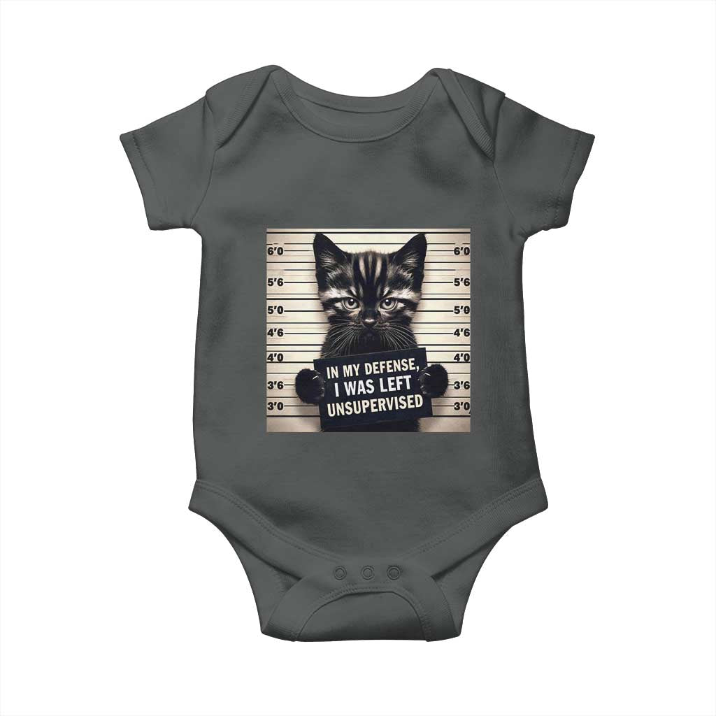 Funny Bad Cat Attitude Baby Onesie In My Defense I Was Left Unsupervised TS12 Dark Heather Print Your Wear