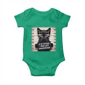 Funny Bad Cat Attitude Baby Onesie In My Defense I Was Left Unsupervised TS12 Irish Green Print Your Wear