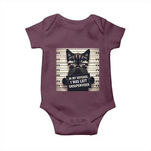 Funny Bad Cat Attitude Baby Onesie In My Defense I Was Left Unsupervised TS12 Maroon Print Your Wear