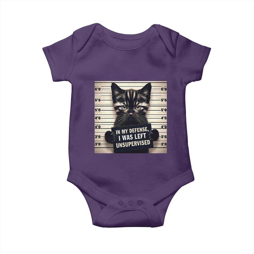 Funny Bad Cat Attitude Baby Onesie In My Defense I Was Left Unsupervised TS12 Purple Print Your Wear