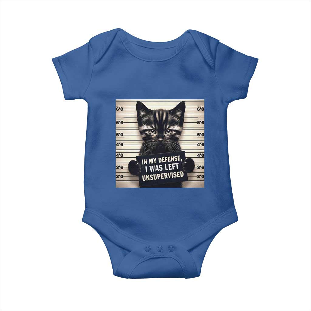 Funny Bad Cat Attitude Baby Onesie In My Defense I Was Left Unsupervised TS12 Royal Blue Print Your Wear