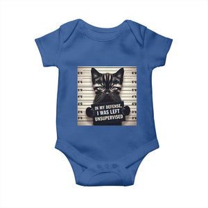Funny Bad Cat Attitude Baby Onesie In My Defense I Was Left Unsupervised TS12 Royal Blue Print Your Wear