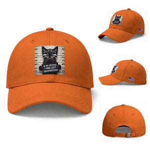 Funny Bad Cat Attitude Baseball Cap In My Defense I Was Left Unsupervised TS12 Baseball Cap Universal Fit Orange Print Your Wear