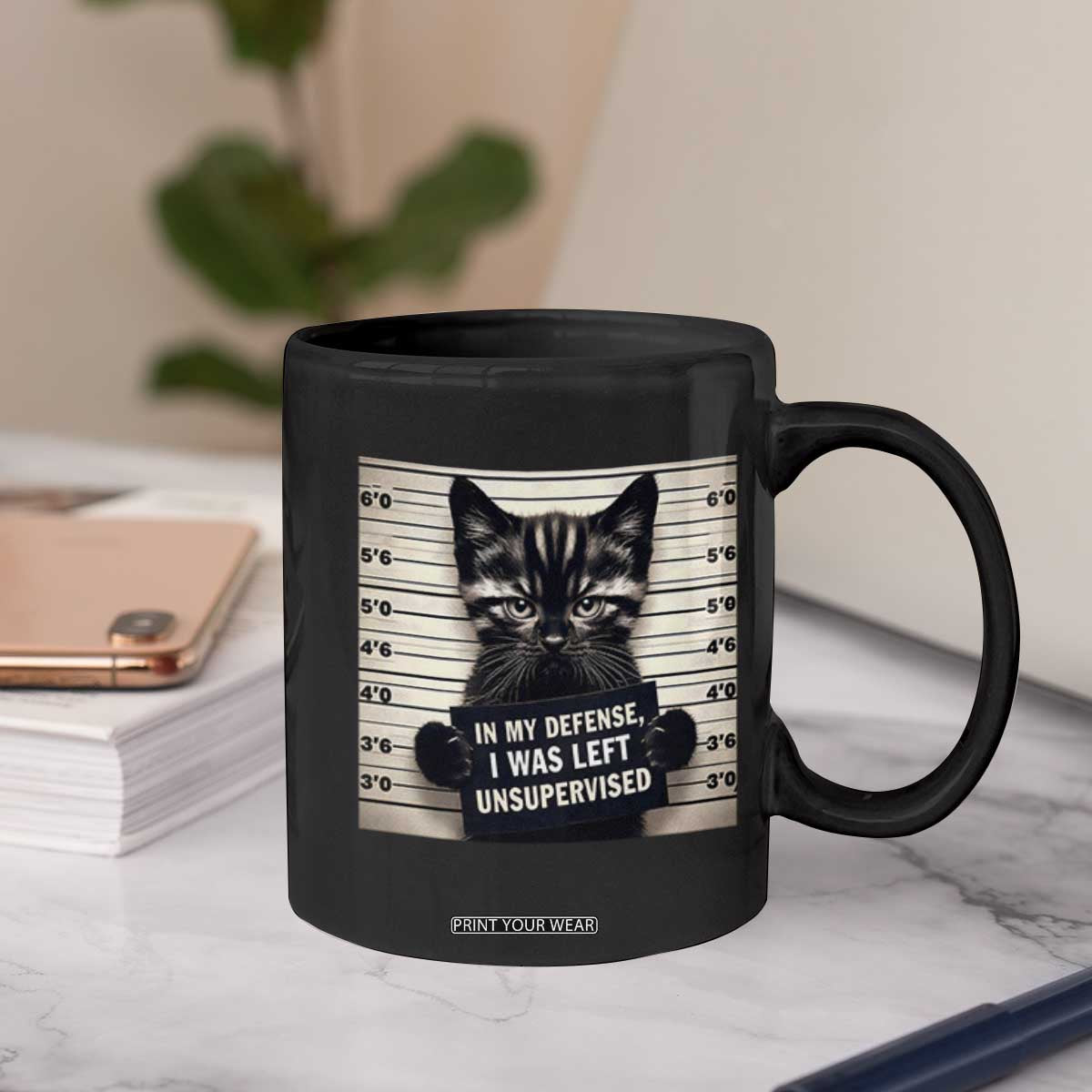 Funny Bad Cat Attitude Coffee Mug In My Defense I Was Left Unsupervised TS12 Print Your Wear