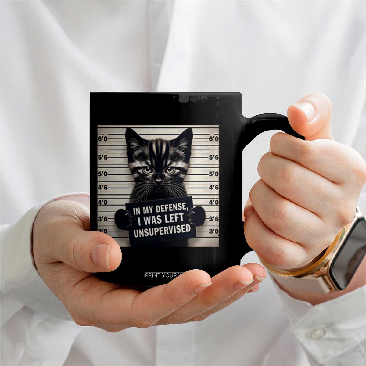 Funny Bad Cat Attitude Coffee Mug In My Defense I Was Left Unsupervised TS12 Print Your Wear