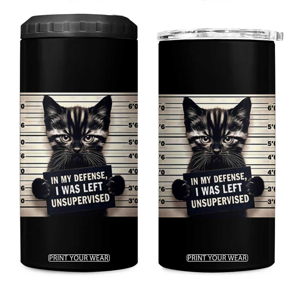 Funny Bad Cat Attitude 4 in 1 Can Cooler Tumbler In My Defense I Was Left Unsupervised TS12 One Size: 16 oz Black Print Your Wear