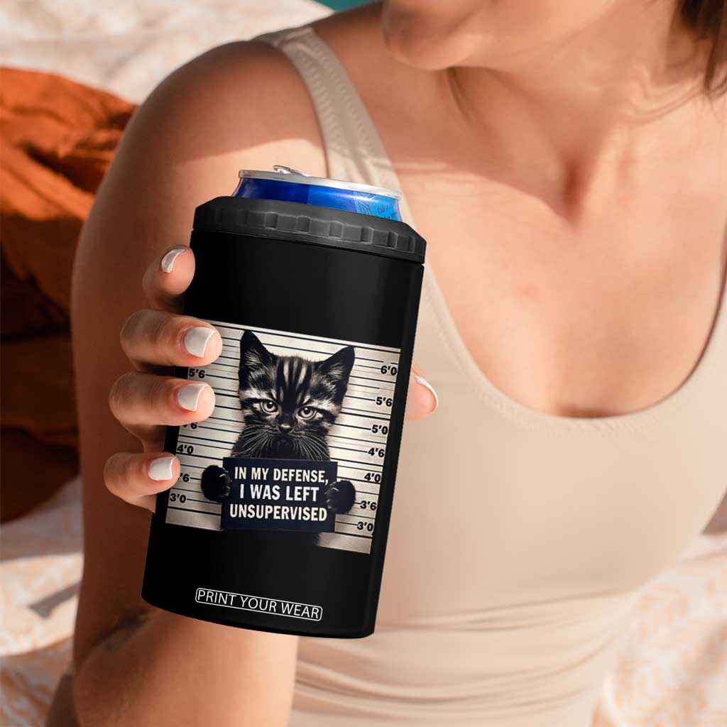 Funny Bad Cat Attitude 4 in 1 Can Cooler Tumbler In My Defense I Was Left Unsupervised TS12 Print Your Wear