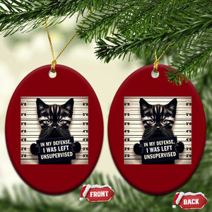 Funny Bad Cat Attitude Ceramic Ornament In My Defense I Was Left Unsupervised TS12 Print Your Wear