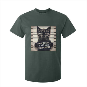 Funny Bad Cat Attitude T Shirt For Kid In My Defense I Was Left Unsupervised TS12 Dark Forest Green Print Your Wear
