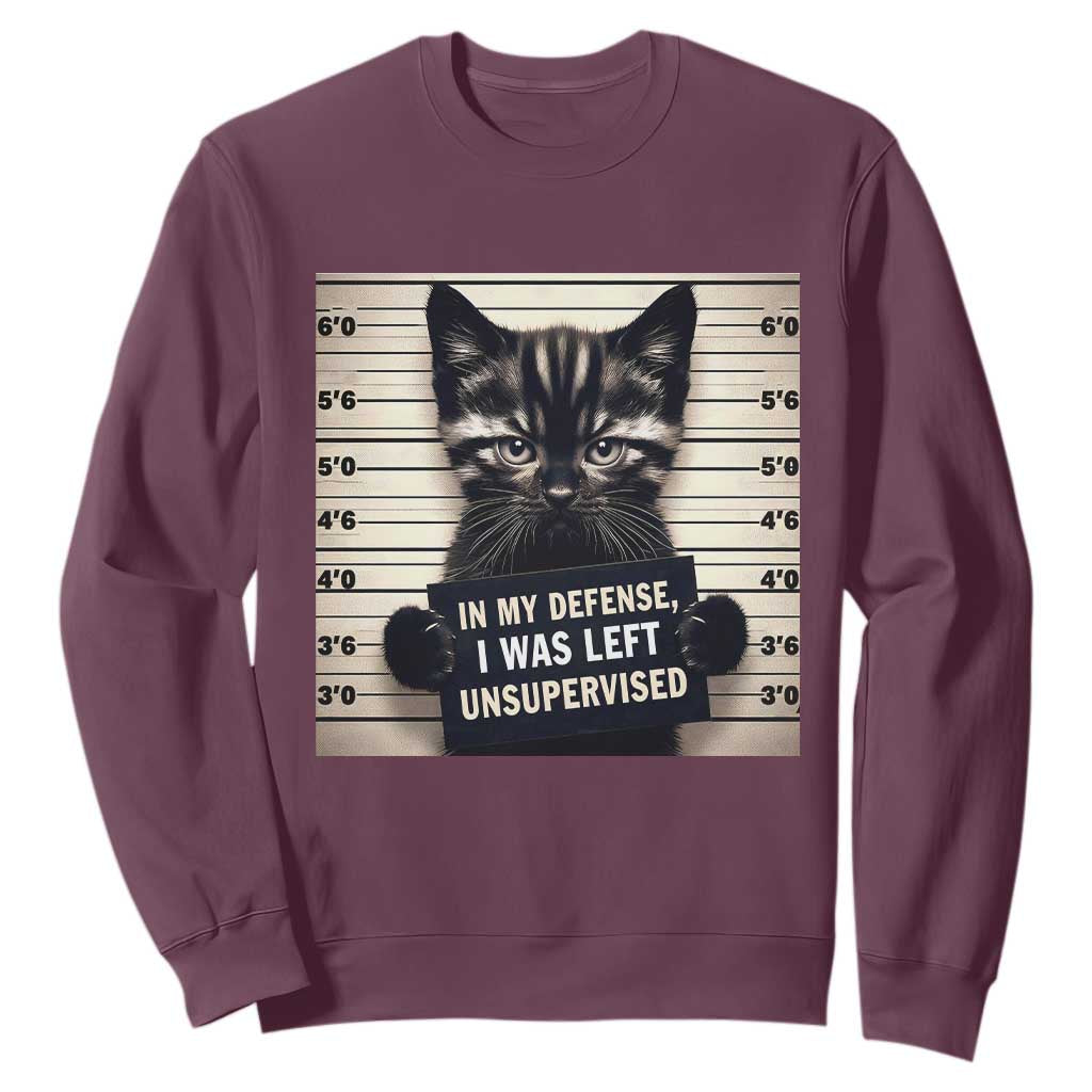 Funny Bad Cat Attitude Sweatshirt In My Defense I Was Left Unsupervised TS12 Maroon Print Your Wear