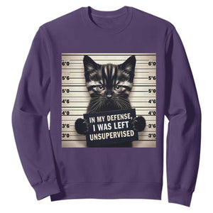 Funny Bad Cat Attitude Sweatshirt In My Defense I Was Left Unsupervised TS12 Purple Print Your Wear