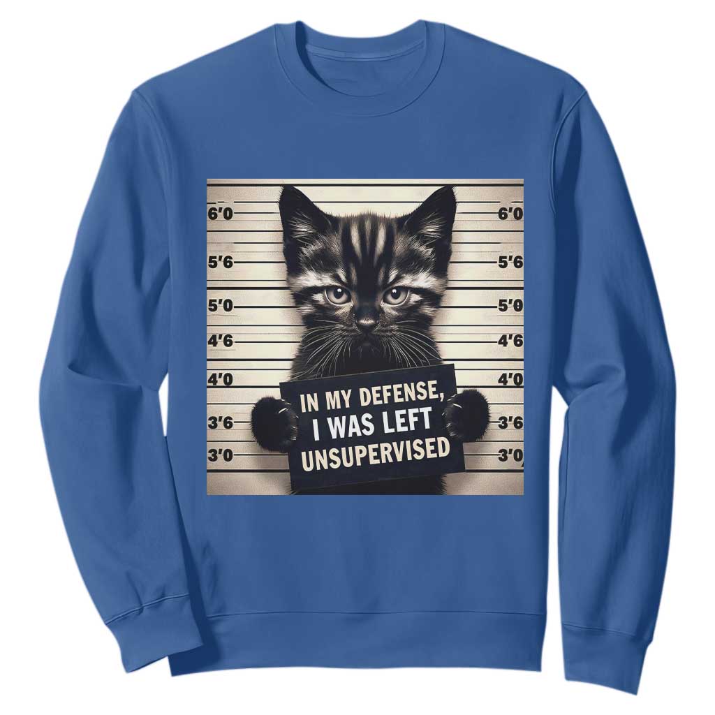 Funny Bad Cat Attitude Sweatshirt In My Defense I Was Left Unsupervised TS12 Royal Blue Print Your Wear