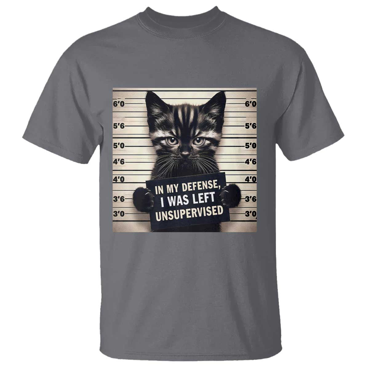Funny Bad Cat Attitude T Shirt In My Defense I Was Left Unsupervised TS12 Charcoal Print Your Wear