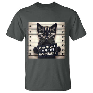 Funny Bad Cat Attitude T Shirt In My Defense I Was Left Unsupervised TS12 Dark Heather Print Your Wear