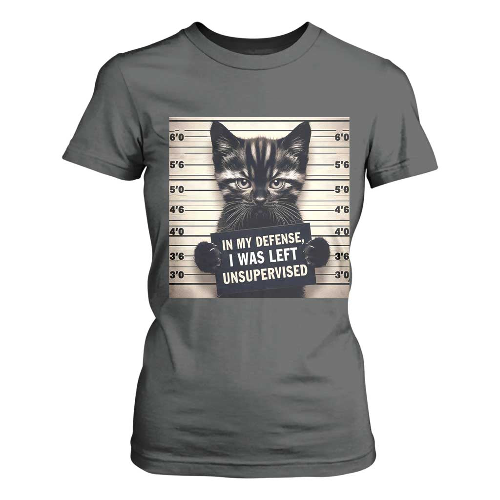 Funny Bad Cat Attitude T Shirt For Women In My Defense I Was Left Unsupervised TS12 Dark Heather Print Your Wear