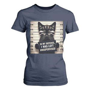 Funny Bad Cat Attitude T Shirt For Women In My Defense I Was Left Unsupervised TS12 Navy Print Your Wear