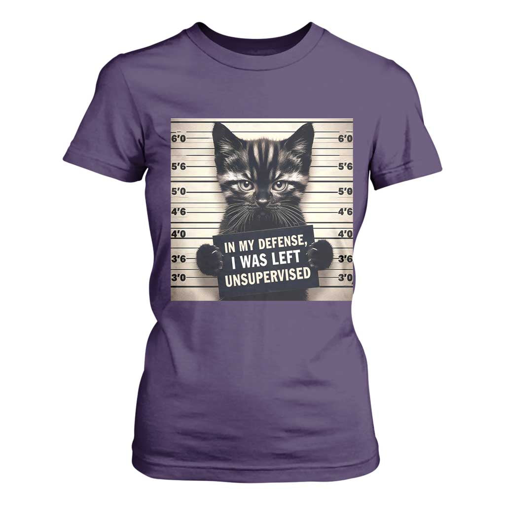 Funny Bad Cat Attitude T Shirt For Women In My Defense I Was Left Unsupervised TS12 Purple Print Your Wear