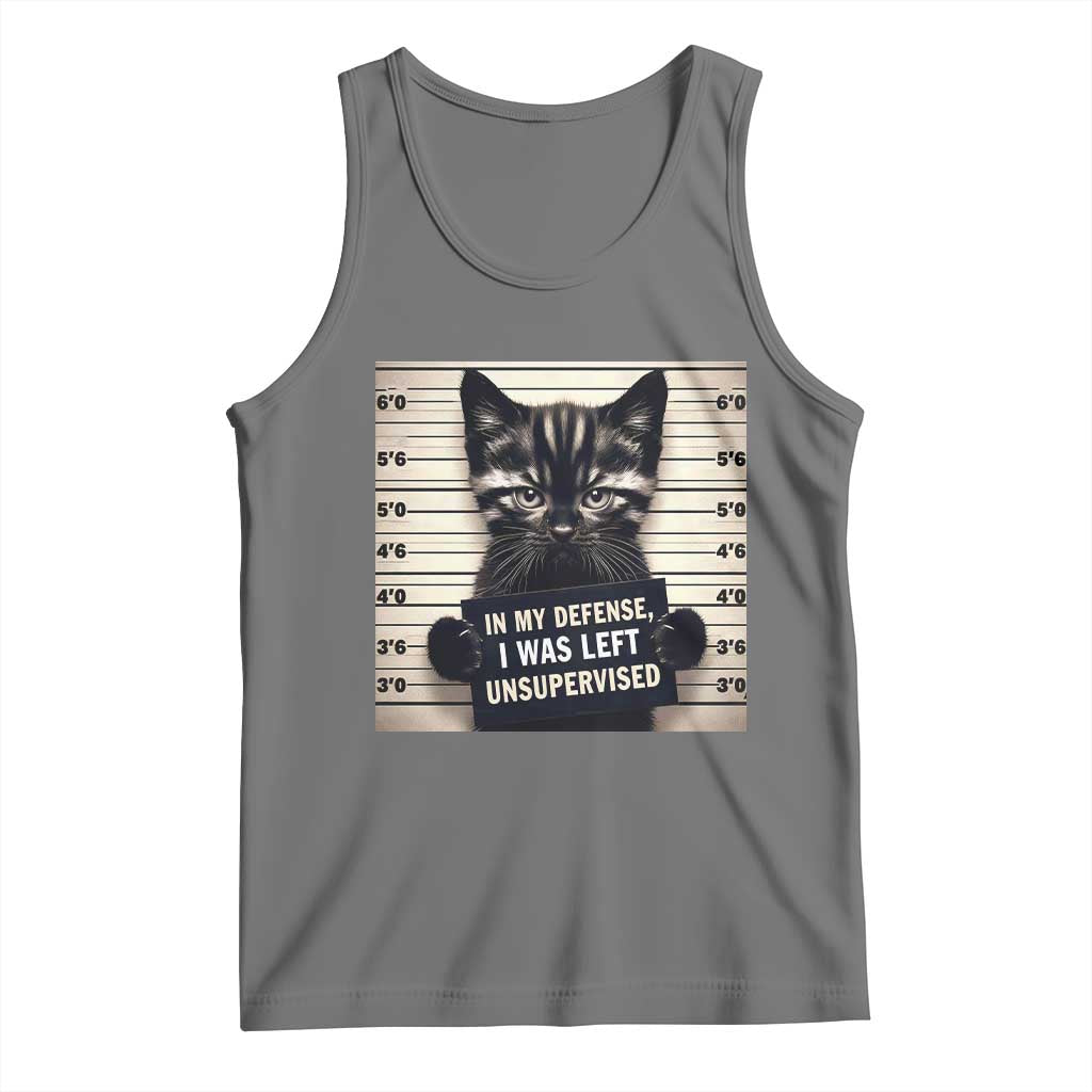 Funny Bad Cat Attitude Tank Top In My Defense I Was Left Unsupervised TS12 Black Heather Print Your Wear