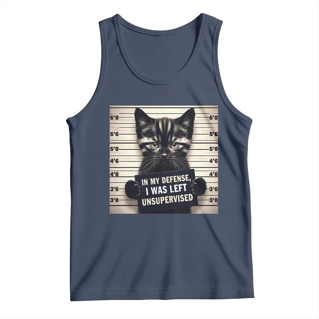 Funny Bad Cat Attitude Tank Top In My Defense I Was Left Unsupervised TS12 Navy Print Your Wear