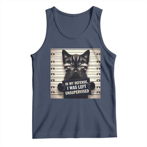 Funny Bad Cat Attitude Tank Top In My Defense I Was Left Unsupervised TS12 Navy Print Your Wear