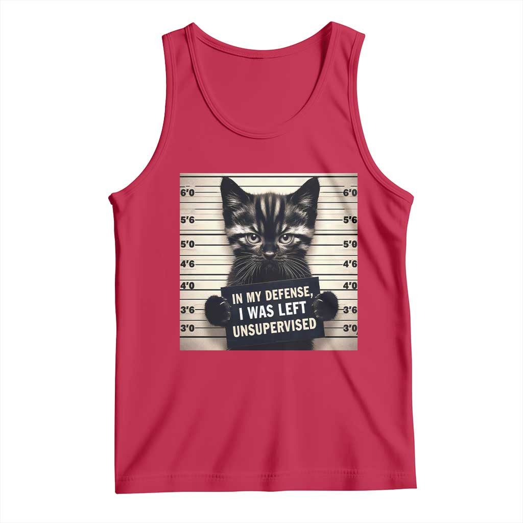 Funny Bad Cat Attitude Tank Top In My Defense I Was Left Unsupervised TS12 Red Print Your Wear