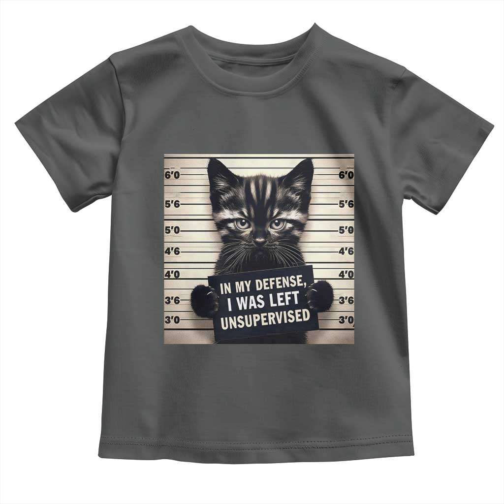 Funny Bad Cat Attitude Toddler T Shirt In My Defense I Was Left Unsupervised TS12 Dark Heather Print Your Wear