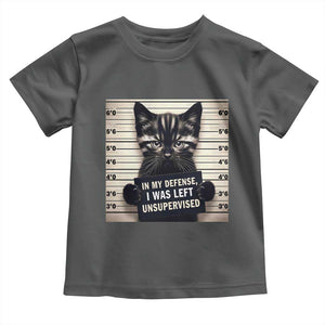 Funny Bad Cat Attitude Toddler T Shirt In My Defense I Was Left Unsupervised TS12 Dark Heather Print Your Wear