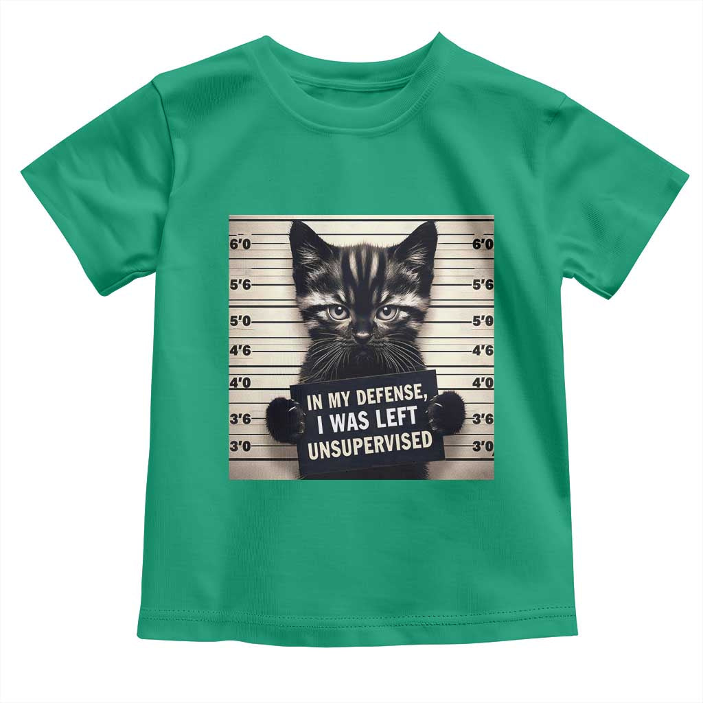 Funny Bad Cat Attitude Toddler T Shirt In My Defense I Was Left Unsupervised TS12 Irish Green Print Your Wear
