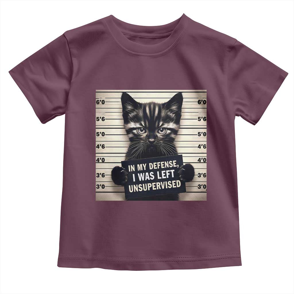 Funny Bad Cat Attitude Toddler T Shirt In My Defense I Was Left Unsupervised TS12 Maroon Print Your Wear