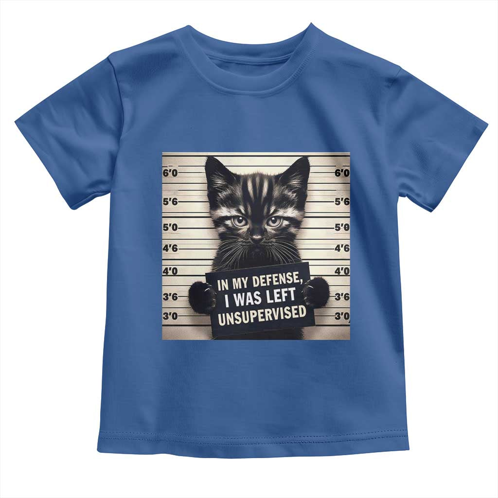 Funny Bad Cat Attitude Toddler T Shirt In My Defense I Was Left Unsupervised TS12 Royal Blue Print Your Wear