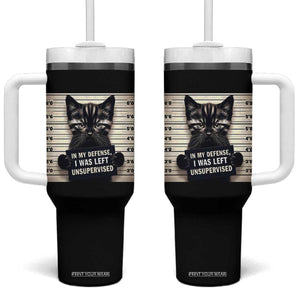 Funny Bad Cat Attitude Tumbler With Handle In My Defense I Was Left Unsupervised TS12 One Size: 40 oz Black Print Your Wear