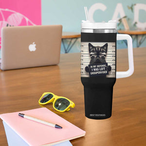 Funny Bad Cat Attitude Tumbler With Handle In My Defense I Was Left Unsupervised TS12 Print Your Wear