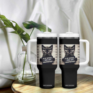 Funny Bad Cat Attitude Tumbler With Handle In My Defense I Was Left Unsupervised TS12 Print Your Wear
